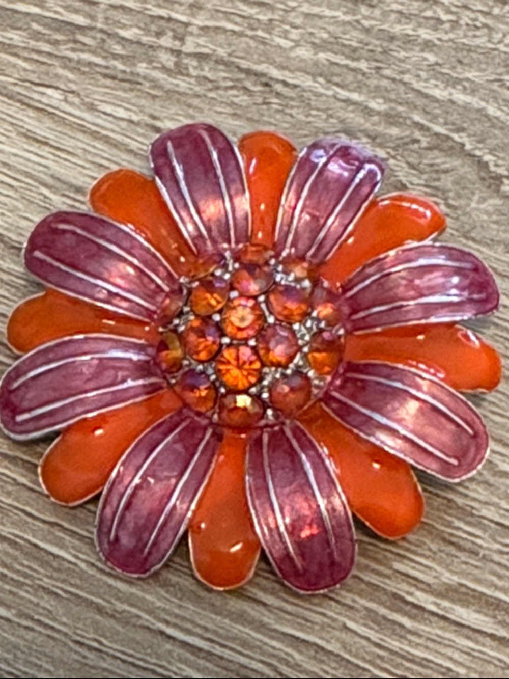 Avon Orange & Pink Enamel Flower Brooch